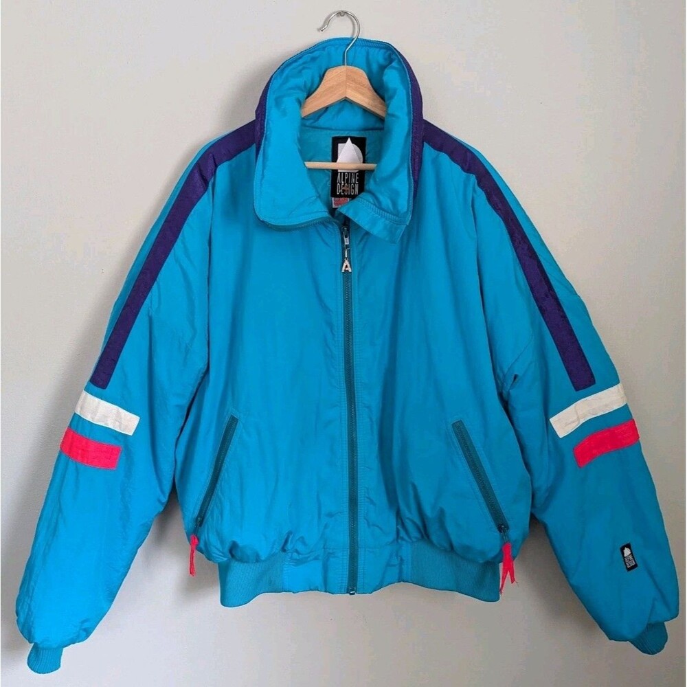 90s Vintage Alpine Design Ski Jacket Men's XL Teal Blue Puffer Retro Outdoor USA